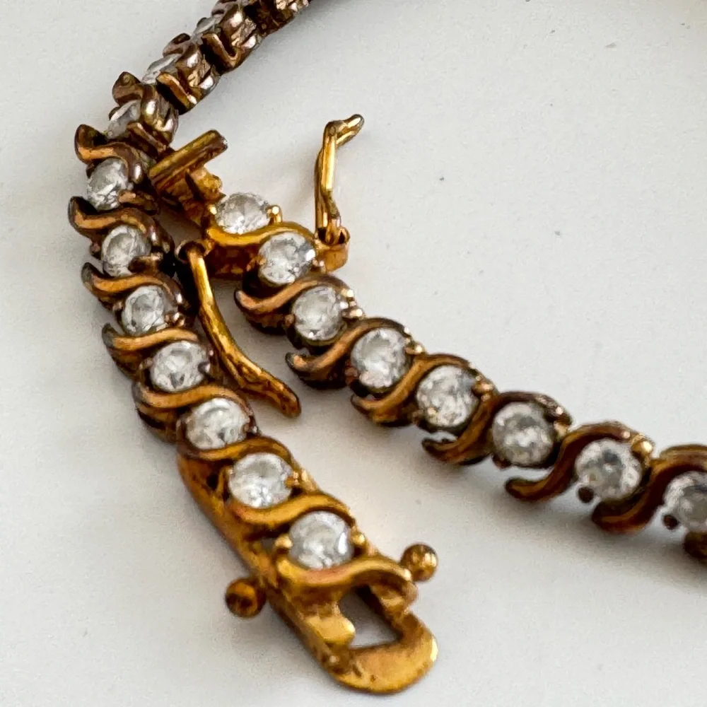 Vintage 925 Gold Plated CZ Wave Tennis Bracelet 7.25 7 1/4 Inches Cubic Zirconia - Picture 9 of 13